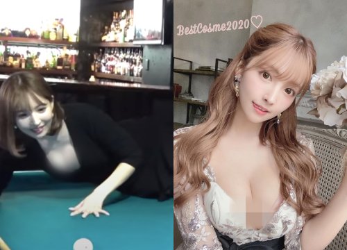 Mỹ nhân Nhật Bản khoe video chơi bida, dân tình chỉ mải mê dán mắt vào đôi gò bồng đảo chực rơi ra ngoài