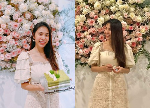 Thuy Tien is radiant, shy of Cong Vinh at the birthday party, revealing 1 point that she is pregnant