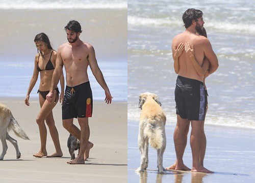 Liam Hemsworth tình tứ bạn gái người mẫu ở biển
