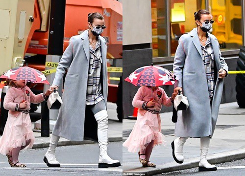 Siêu mẫu Irina Shayk sành điệu đưa con gái cưng đi chơi