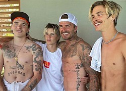 Bố con Becks cởi trần đọ hình xăm