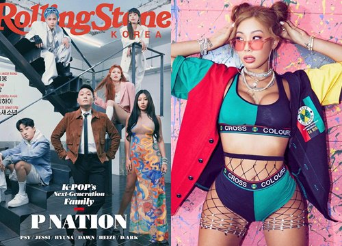 PSY rủ "gà chiến" đổ bộ bìa tạp chí: Hyuna và bạn trai ấn tượng, ai dè nữ hoàng gợi cảm bị vòng 1 khủng của Jessi lấn át