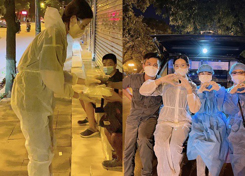 Hoa hậu Đỗ Thị Hà đi phát cơm từ thiện cho xóm nghèo giữa Hà Nội