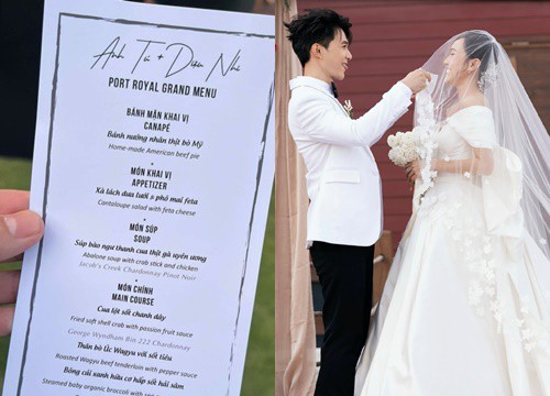 Cận menu toát ra mùi "vương giả" trong đám cưới Diệu Nhi - Anh Tú