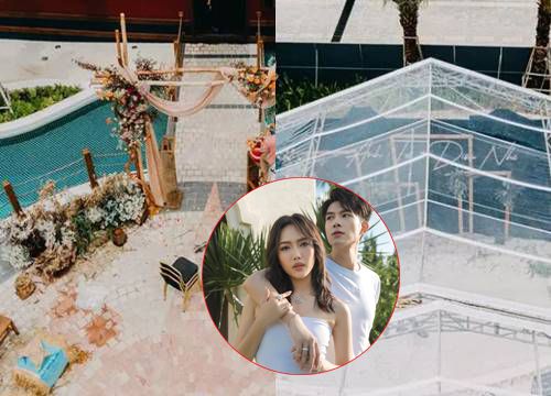 Không gian tiệc cưới lãng mạn của Diệu Nhi và Anh Tú, cô dâu "lầy lội" trước giờ G