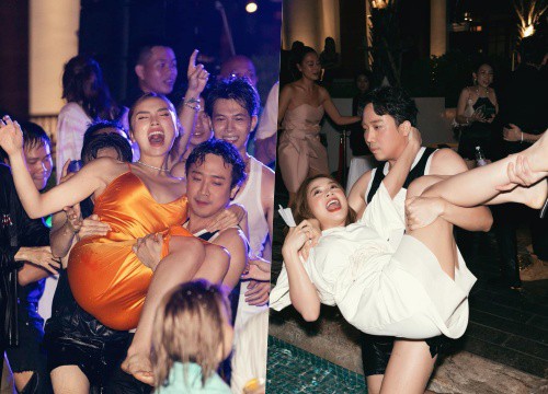 Trấn Thành "quậy đục nước", bế Kỳ Duyên, Sam quăng thẳng xuống hồ bơi