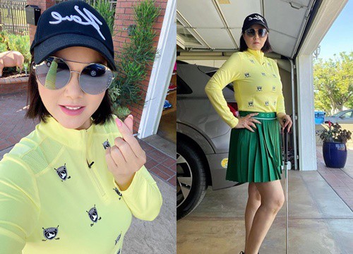 Vơi nỗi đau mất chồng, "bé Heo" diện váy trẻ trung chơi golf