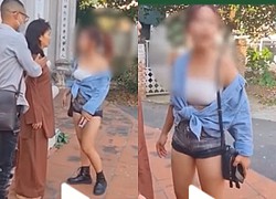 Phẫn nộ: Cô gái mặc trang phục phản cảm vào chùa nhưng vẫn lớn giọng tay đôi: "Không cho cũng vào"