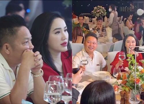 Chồng đại gia lần đầu hộ tống Bảo Thy đi đám cưới, né tránh ống kính