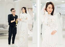 Minh Hang&#39;s wedding - close-up of tailor-made ao dai, all hand-embroidered