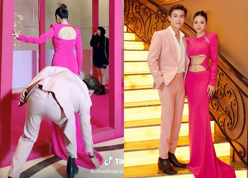 Khoảnh khắc Trần Anh Huy "nâng khăn sửa váy" cho Midu ở hậu trường