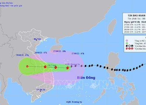 Bão Noru di chuyển nhanh, ảnh hưởng trực tiếp đến các tỉnh miền Trung, Bắc Tây Nguyên từ tối 27/9