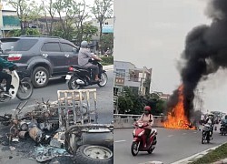 Collision on Quang Trung overpass, two motorbikes caught fire, causing serious congestion at the gateway of Ho Chi Minh City