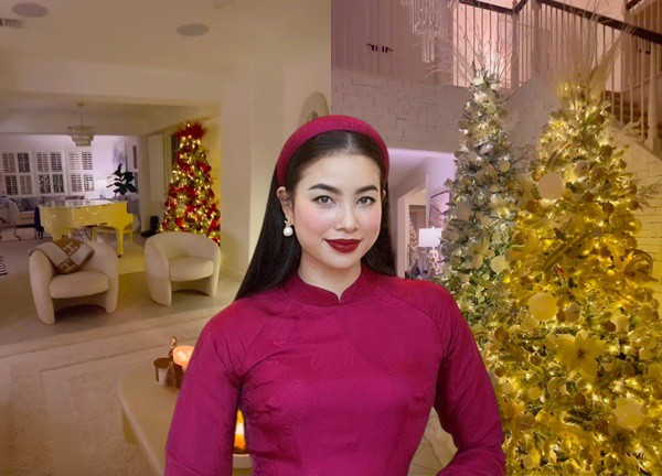 Miss Pham Huong shows off the moment she decorated a villa in America for Christmas, people only pay attention to one thing?