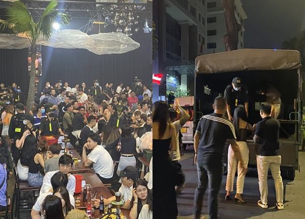Hình ảnh công an đưa hơn 400 người ở Beer Garden Poc Poc về trụ sở