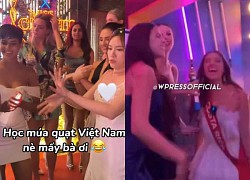 Thanh Thanh Huyen and Miss Charm&#39;s beauties are extremely excited at the karaoke bar: Fan dance like Kha Banh