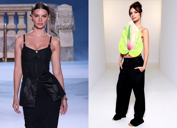 Emily Ratajkowski mặc đóa hồng môn khổng lồ tại Tuần lễ thời trang Paris