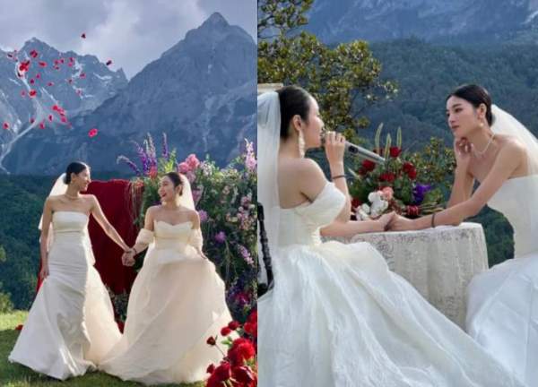 Cặp đôi đồng giới nữ gây chấn động toàn cầu với lễ cưới lãng mạn như truyện tranh tại núi Tuyết Sơn
