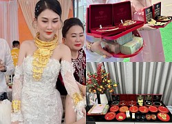 The identity of the Quang Ninh bride wears gold for a whole kilogram, the "dowry" of money bundled up next to the red book