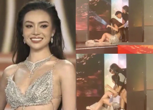 Thuỳ Vi khóc ngất, té lăn đùng trên sân khấu khi nghe kết quả chung kết Miss Grand Vietnam 2023