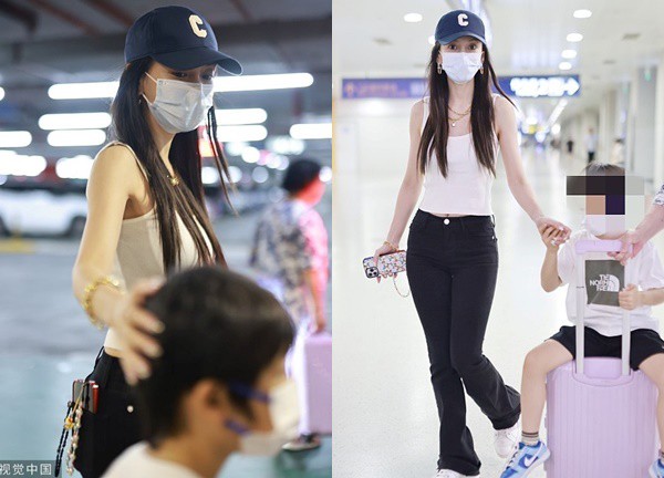 Angelababy đưa con trai đi nghỉ hè, dáng vẻ nhóc tì được nhận xét khác hẳn lúc ở bên bố