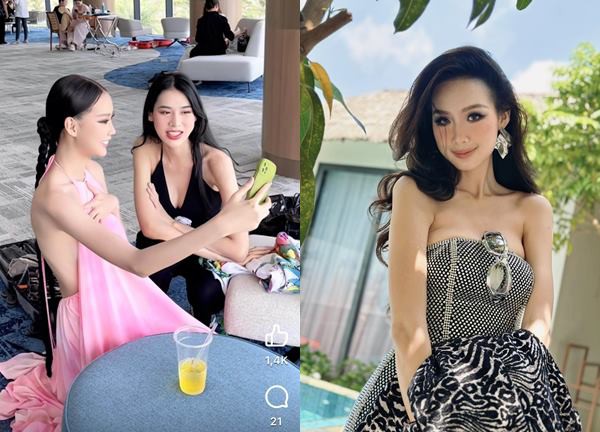 Hoa hậu Bảo Ngọc mặc yếm mỏng manh, dùng tay giữ để không rơi vào tình huống khó xử
