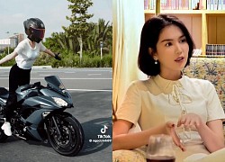 Ngoc Trinh "showed off" her cool motorbike riding skills, but fans sarcastically brought up the story of not being able to suck eggs.