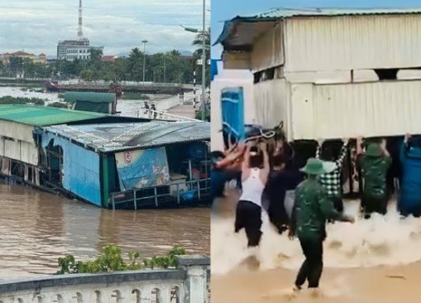 Quảng Bình: Một nhà hàng nổi bị lũ cuốn trôi ra biển, 4 người thoát nạn trong gang tấc