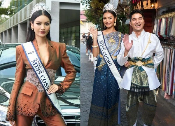 Á hậu Miss Cosmo 2024 Mook Karnruethai Tassabut khuấy đảo Thái Lan ngày về nước