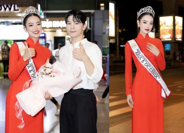 Miss Intercontinental: Bùi Khánh Linh đỏ rực về nước, bạn trai Hàn Quốc ra đón