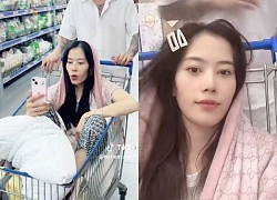 Clip Nam Em ngồi trong xe đẩy hàng siêu thị, livestream đôi co với người xem