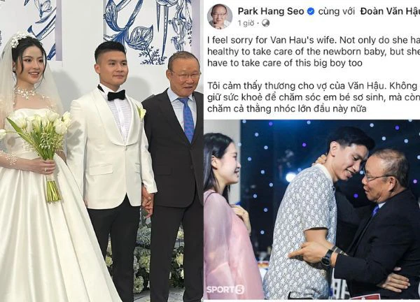 Van Hau and his wife were poked by Park Hang Seo, salting their faces at Quang Hai wedding