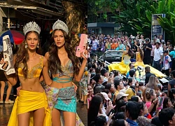 The Miss Universe team wore crowns and disturbed the water at the Songkran water festival