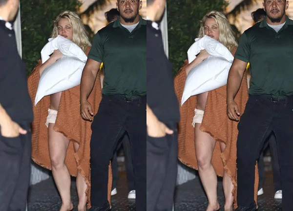 Britney Spears tơi tả, dùng chăn quấn quanh người sau nghi vấn xô xát với bạn trai ở khách sạn