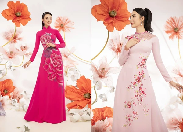 Hình ảnh Hoa hậu Ngọc Diễm xinh đẹp giới thiệu bộ sưu tập áo dài màu sắc nổi bật
