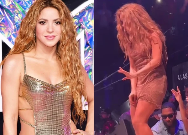 Shakira looked clearly panicked, holding her skirt tightly with her hands because her phone was secretly filming her.