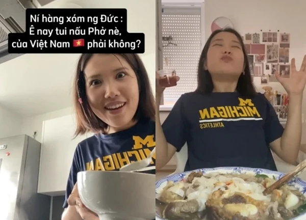 Cô gái Việt được bạn người Đức nấu phở cho ăn: Biểu cảm bất ngờ khi nếm thử hương vị