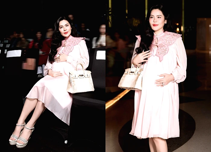 Miss Phuong Le carried her 8-month pregnant belly to the event alone, revealing a strange point