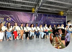 Miss Earth tranh cãi, thí sinh quốc tế ăn uống như tị nạn, lá chuối bày đồ ăn?
