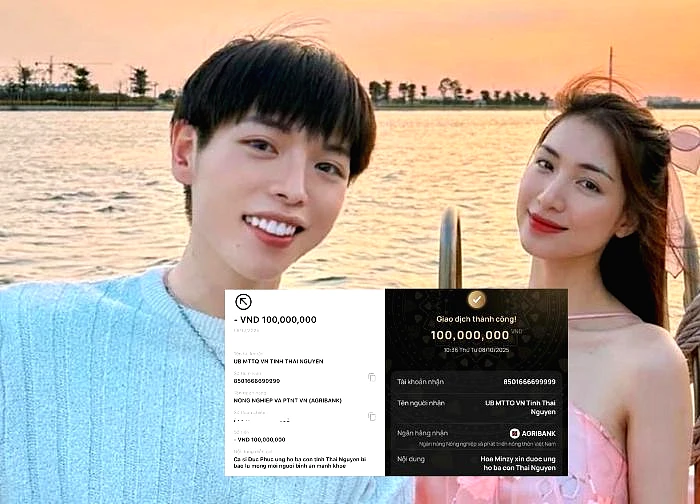 Đức Phúc, Hòa Minzy chuyển khoản 100 triệu đồng, cứu Thái Nguyên khỏi lũ lịch sử