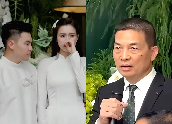Hoa hậu Đỗ Hà biến sắc, khóc nức nở tại lễ nạp tài vì 1 câu nói của bố chồng!