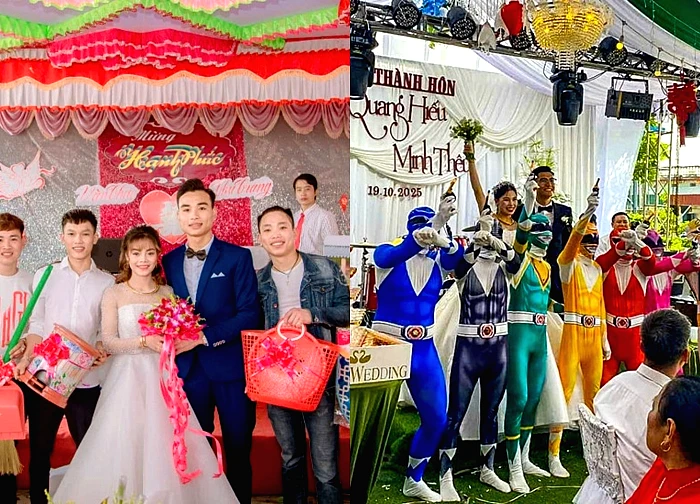 Đám cưới ở Ninh Bình có 7 'siêu nhân' đến tặng quà, cả làng bật cười thích thú