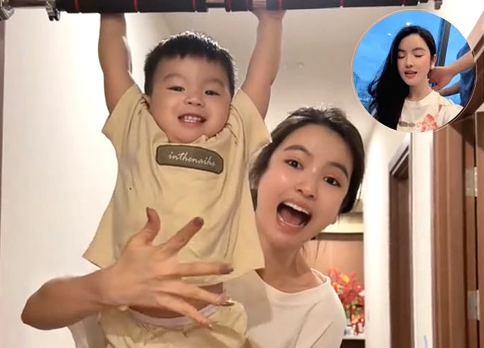 Chu Thanh Huyền cho quý tử 1 tuổi của Quang Hải đu xà cao, CĐM thót tim 1 chi tiết!