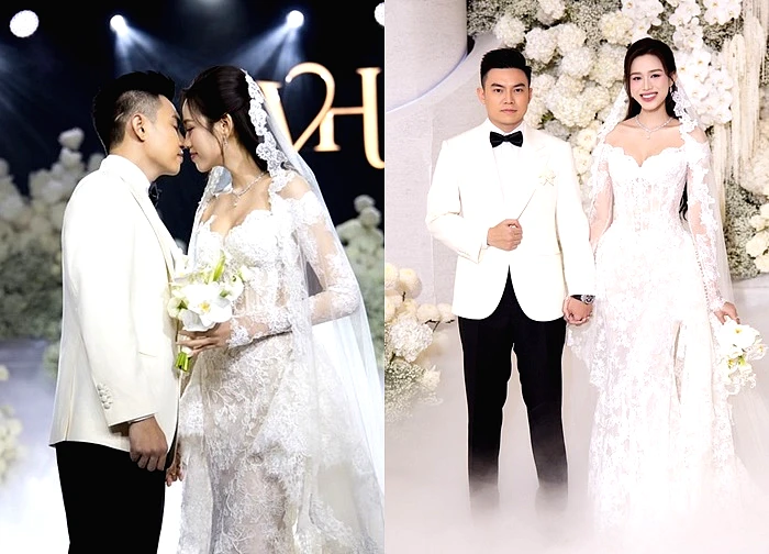 Hoa hậu Đỗ Thị Hà 'dát kim cương' bên chú rể, đám cưới như biển hoa trắng