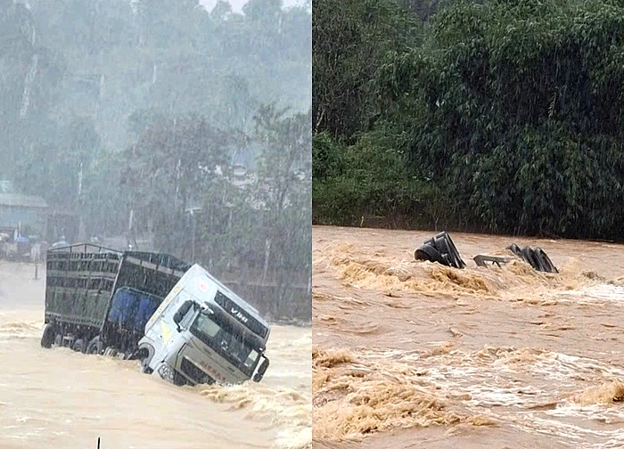 Tự ý mở rào đi qua vùng ngập sâu, tài xế và xe tải bị nước lũ cuốn trôi