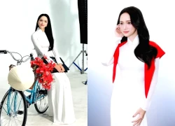 Hương Giang mặc áo dài trắng, dẫn xe đạp 2 triệu thi Trang phục dân tộc ở MU