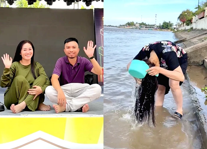 Vũ Trâm Anh ra bờ sông gội đầu, quay clip đăng MXH, lộ "thế lực" đứng sau