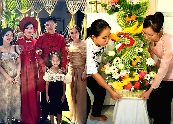 TikToker Ut returned to the garden to reveal her husband's appearance, making it by herself from the fruit tray to the wedding gate