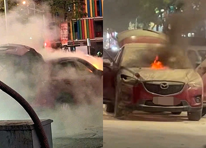 Ô tô bất ngờ bốc cháy giữa giờ cao điểm ở Hà Nội