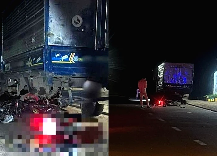 Xe máy kẹp 3 chạy tốc độ cao tông đuôi ô tô tải, hai người tử vong